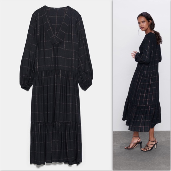 Zara Black Plaid Dress NWT - Picture 5 of 12